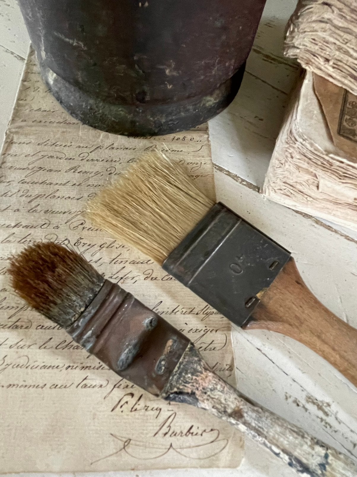 Brocante oude kwasten set van 2, Ophalen of Verzenden