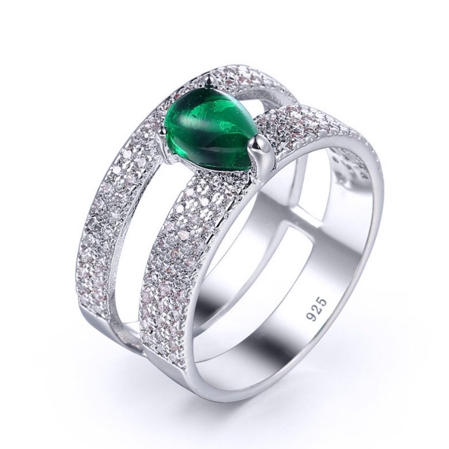 Fashion 925 sterling zilveren ring met groene zirkoo, Sieraden, Tassen en Uiterlijk, Ringen, 18 tot 19, Nieuw, Ophalen of Verzenden