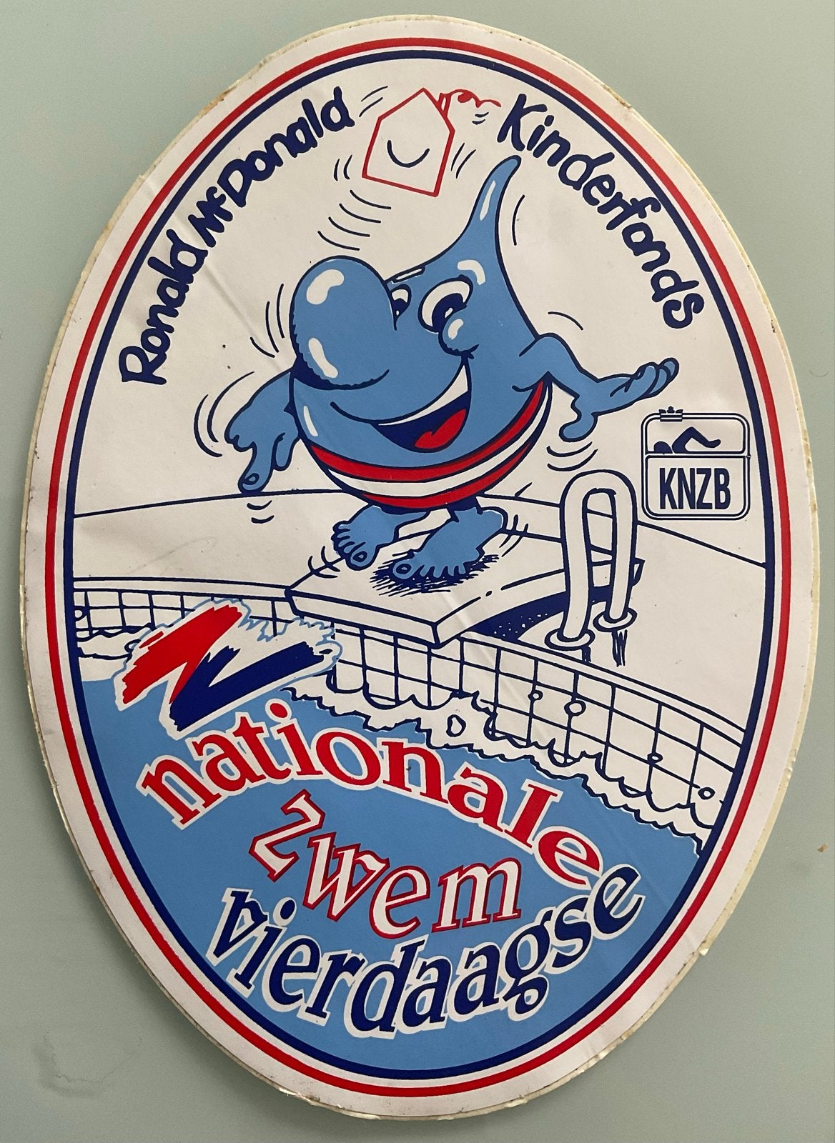 Vintage Nationale Zwemvierdaagse Ronald McDonald Sticker, Verzamelen, Verzenden, Gebruikt