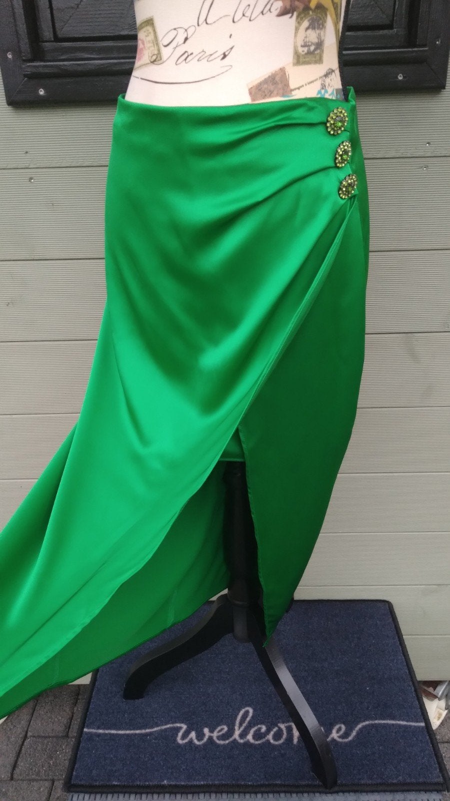 Groene Zara rok satijn met split en strass M, Maat 38/40 (M), Verzenden, Zara, Nieuw