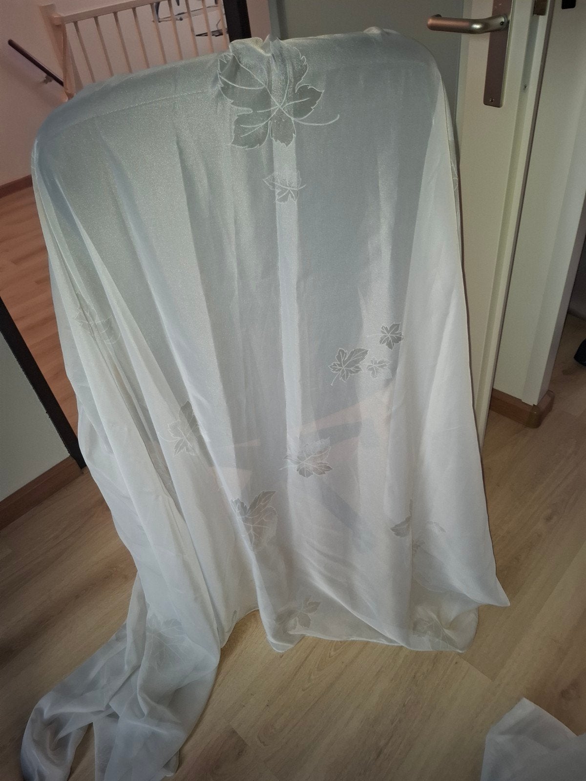 Vitrage met blad motief, Gebruikt, Wit, Met haken, 138 cm