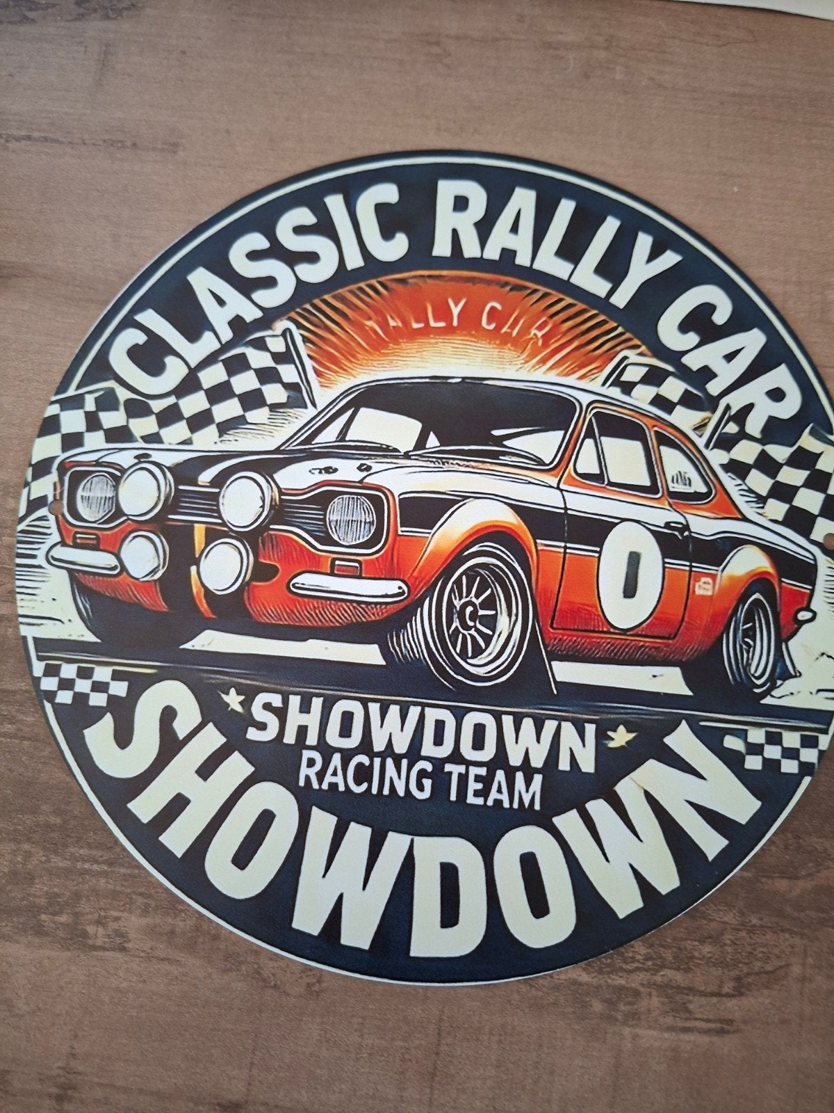 Metalen bord Classic Rally Car Showdown Racing Team 20 cm, Verzamelen, Ophalen of Verzenden, Zo goed als nieuw, Auto's