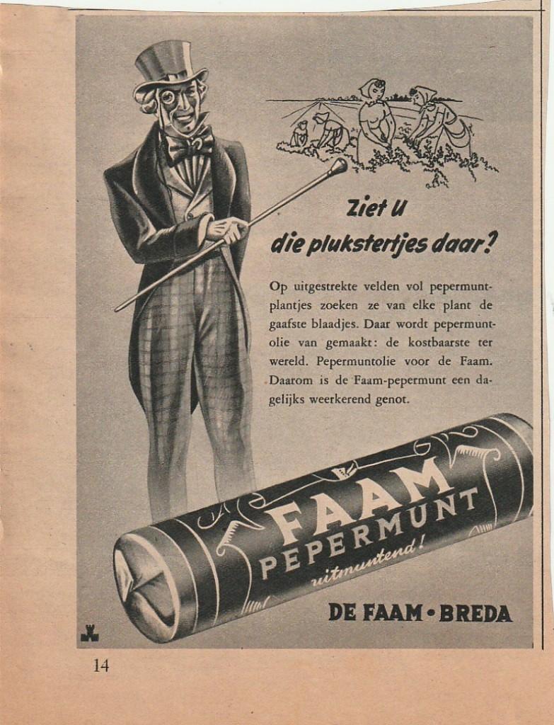 Retro reclame 1951 De Faam Breda de plukstertjes, Verzamelen, Verzenden, Overige typen