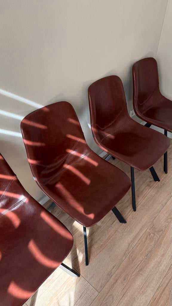 Goossens eetkamerstoelen bruin leer - set van 5, Ophalen, Bruin, Leer, Zo goed als nieuw