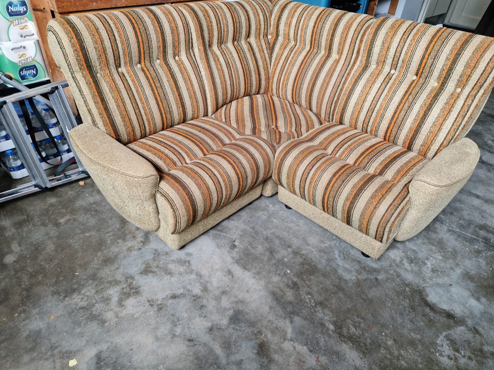 Vintage jaren 70 Hoekbank met Gestreept Patroon, Ophalen, Gebruikt, Stof, Vintage, Retro