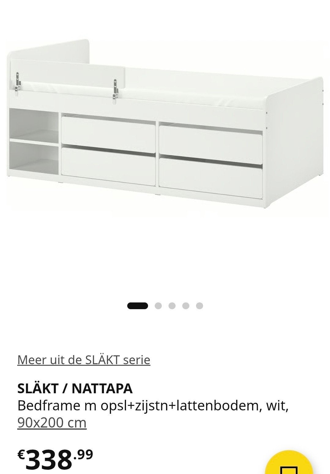 SLÄKT / NATTAPA
Bedframe m opsl+zijstn+lattenbodem, wit, 90x, Ophalen, 180 cm of meer, 85 tot 100 cm, Lattenbodem
