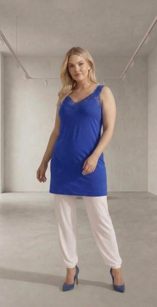 Supermooi lang kobalt tuniek met zacht kant, Blauw, ., Nieuw, .