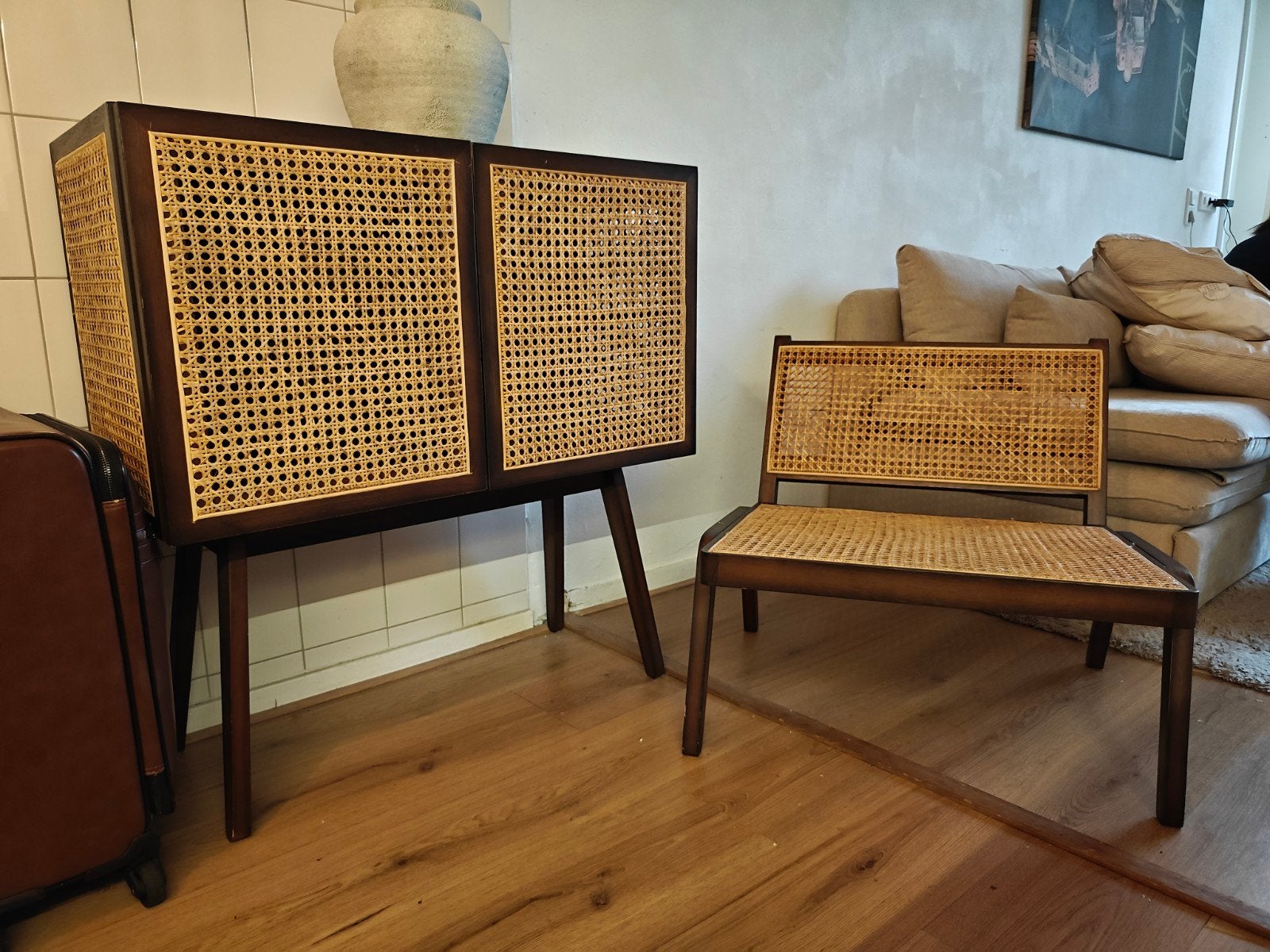 Rotan set: Exclusief dressoir & stoel, Overige materialen, 100 tot 150 cm, Ophalen of Verzenden, Zo goed als nieuw