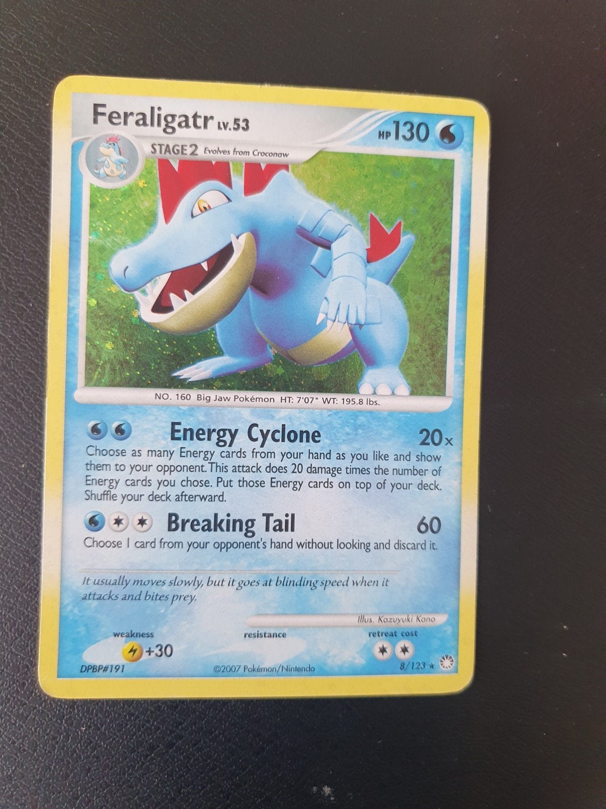 feraligatr 8/123  holo pokemon kaart, Ophalen of Verzenden, Zo goed als nieuw, Losse kaart