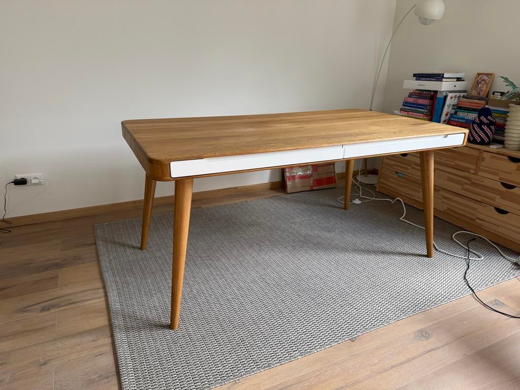 Gazzda eettafel eiken met lades, Ophalen, Gebruikt, Eikenhout, 50 tot 100 cm