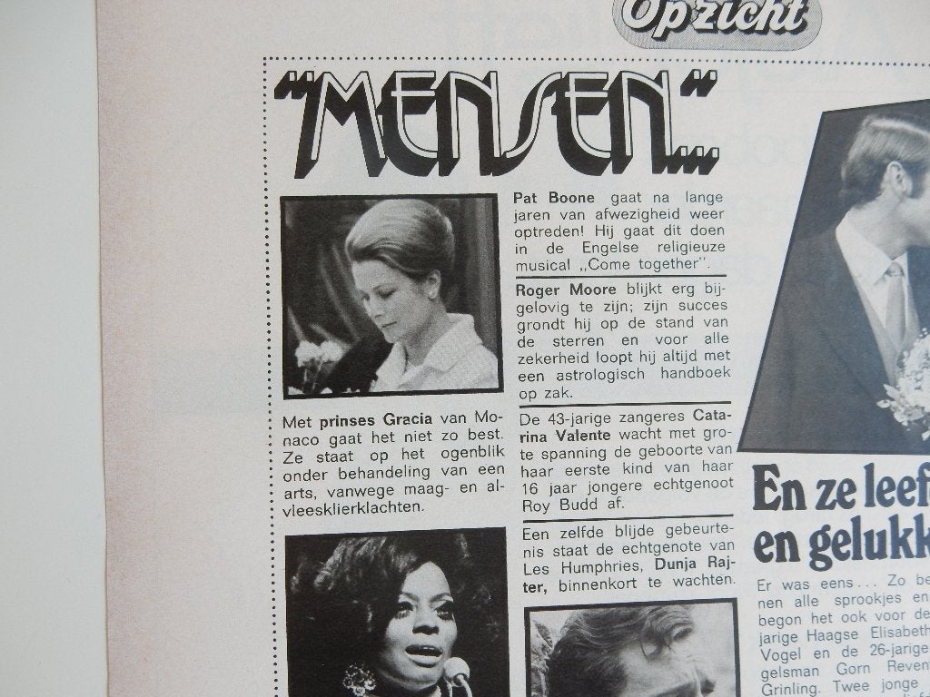 Prinses Gracia artikel in tijdschrift, rubriek "Mensen". '73, Ophalen of Verzenden, 1960 tot 1980, Nederland, Knipsel(s)