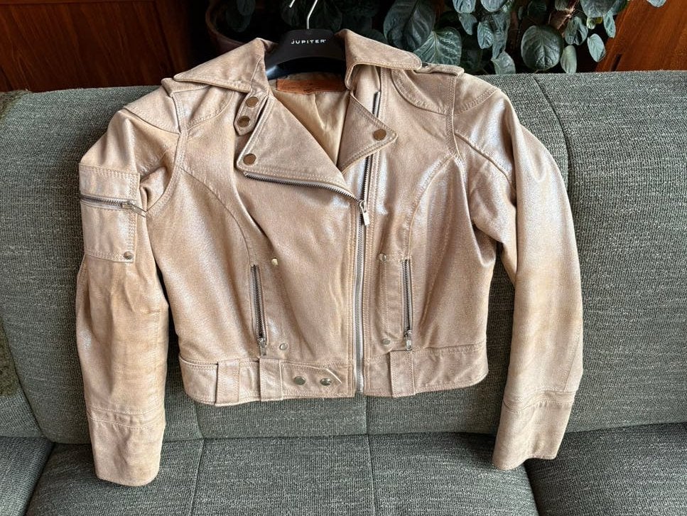 Echt leren biker jasje Goosecraft, goud 🌟 maat L / XL, Kleding | Dames, Jassen | Zomer, Gedragen, Maat 46/48 (XL) of groter, Goud