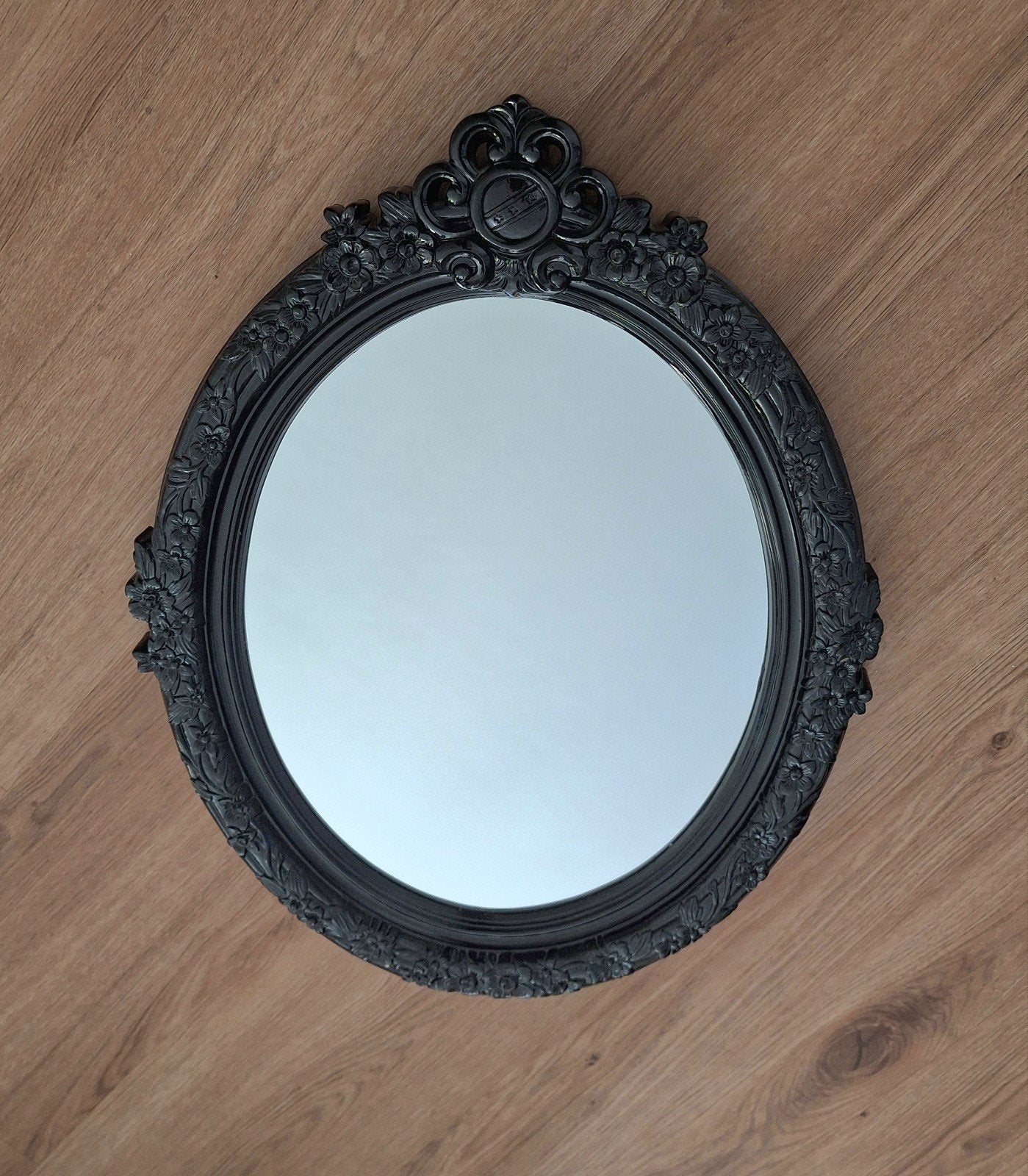 Zwarte Barok Spiegel - 70x56cm, Ophalen, Zo goed als nieuw, Minder dan 100 cm, Ovaal