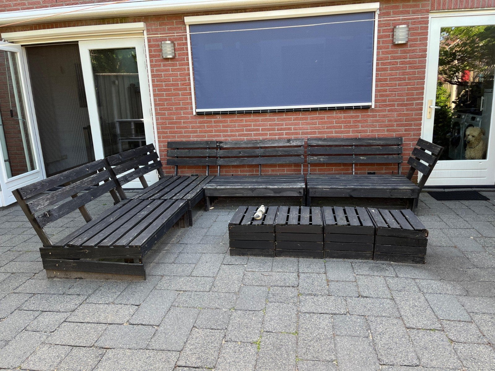 GRATIS Palletbanken en kussens van Leenbakker, Tuin en Terras, Tuinsets en Loungesets, Ophalen, Gebruikt, Loungeset, Bank