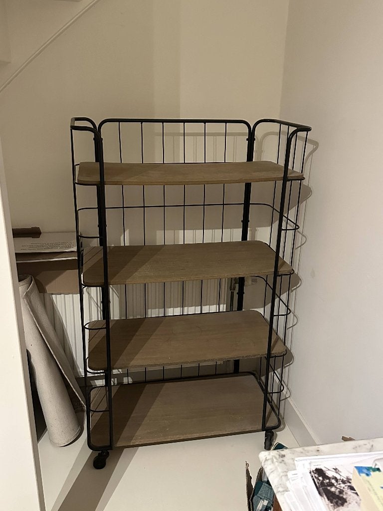 Vintage industriële trolley / stellingkast op wielen, Ophalen, Zo goed als nieuw