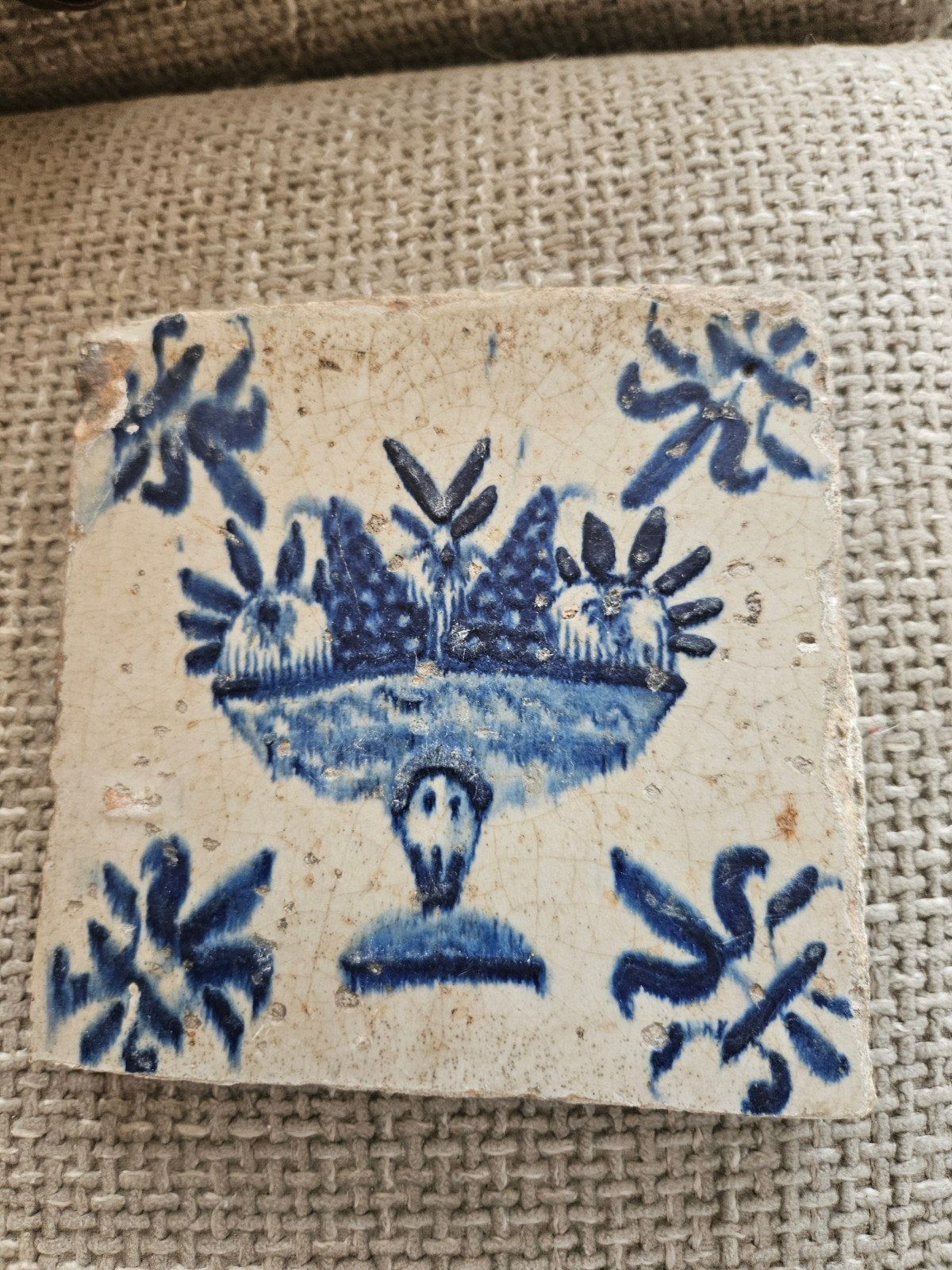 Antieke 17e-eeuwse Blauw-Witte Wandtegel (ca. 1600-1650), Ophalen of Verzenden