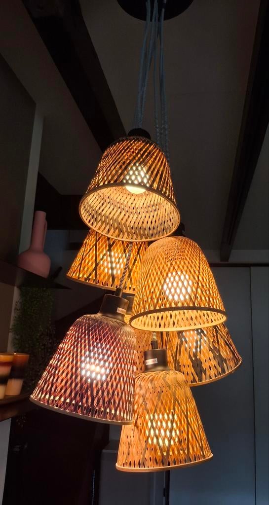 Good & Mojo Kalimantan 7 Shade Bamboe Hanglamp, Huis en Inrichting, Lampen | Hanglampen, Ophalen of Verzenden, Zo goed als nieuw