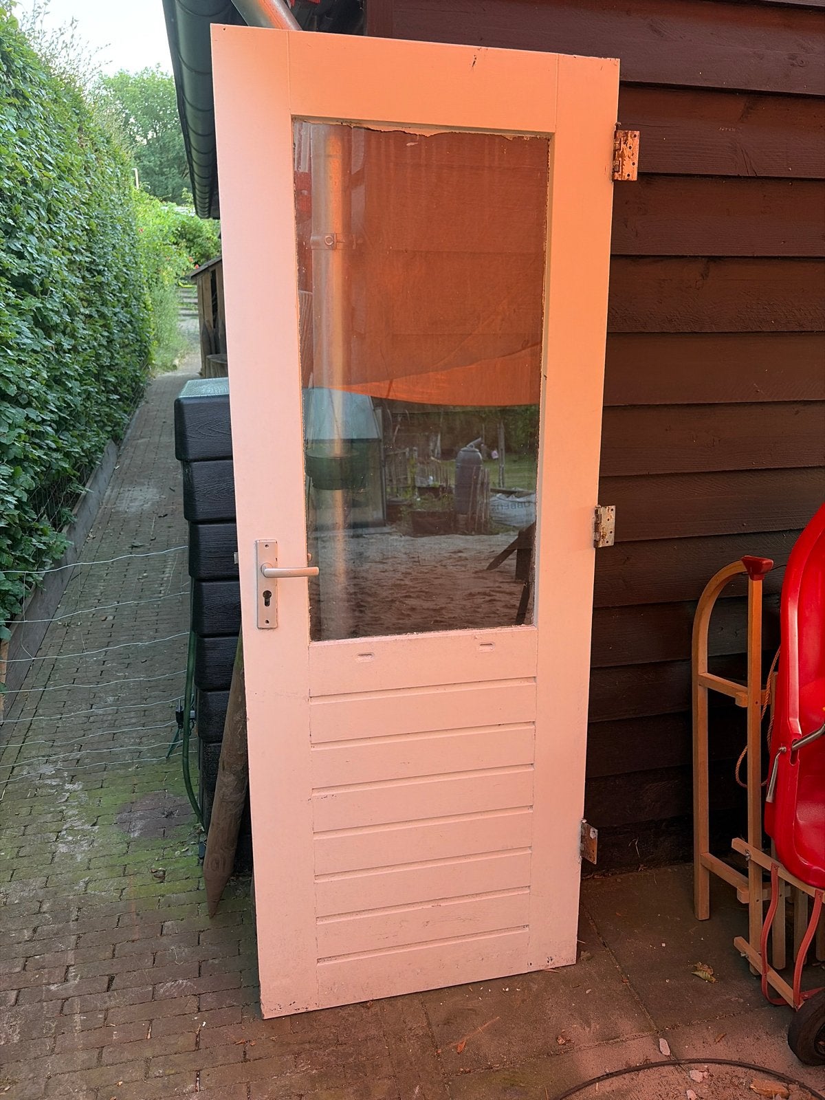 Hardhouten buitendeur met enkel glas 2015x770, Ophalen, Gebruikt, Minder dan 80 cm, Binnendeur