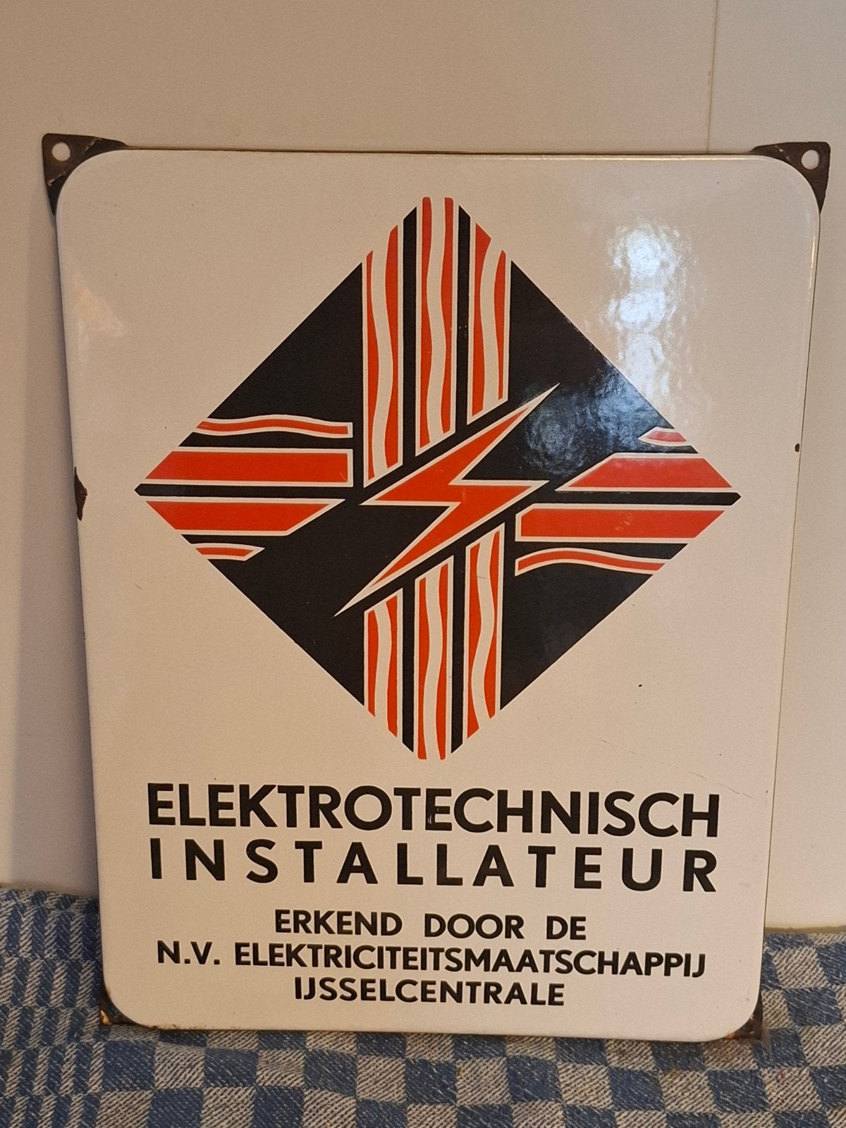 Emaille bord electrotechnisch installateur, Verzamelen, Merken en Reclamevoorwerpen, Ophalen of Verzenden, Reclamebord