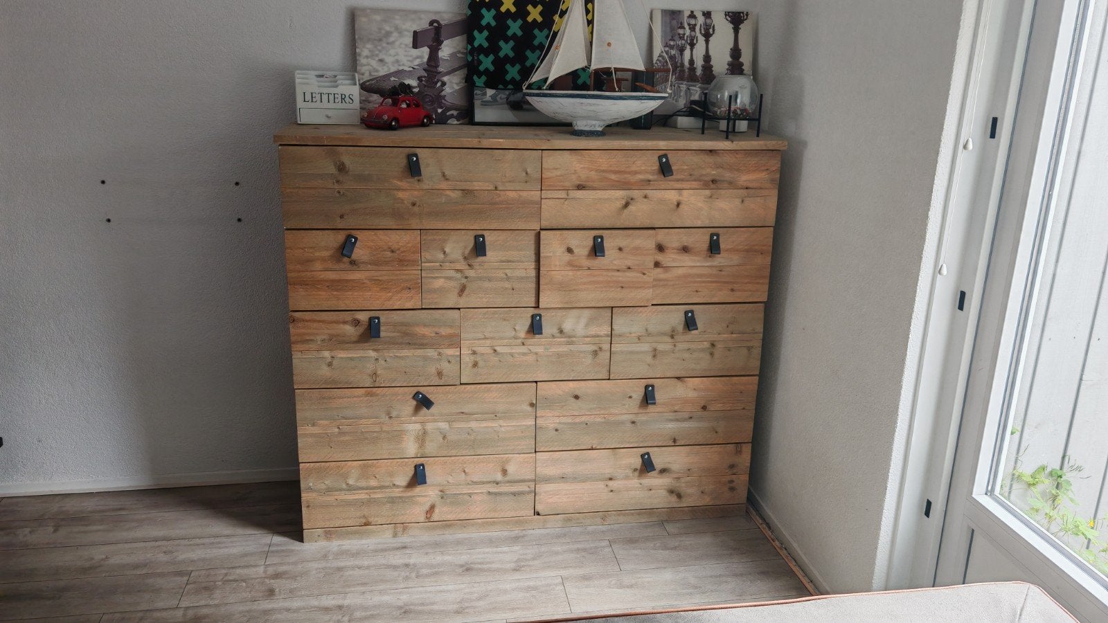 Unieke houten ladekast met 12 laden, Gebruikt, 5 laden of meer, 100 tot 150 cm, 150 tot 200 cm