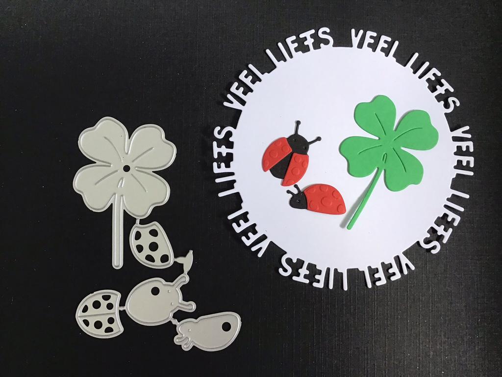 Snijmal klavertje 4 / lieveheersbeestje, Hobby en Vrije tijd, Kaarten | Zelf maken, Verzenden, Zo goed als nieuw, Overige thema's