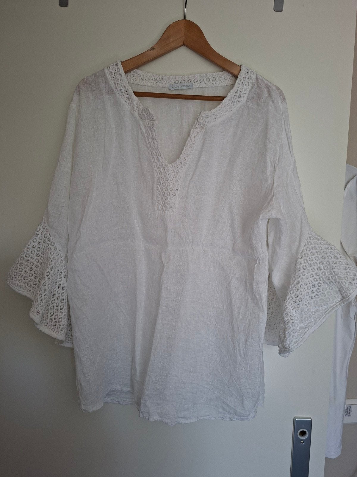 Linnen boho blouse wit, One Size (past t/m 42), Made in Italy, Wit, Maat 42/44 (L), Ophalen of Verzenden