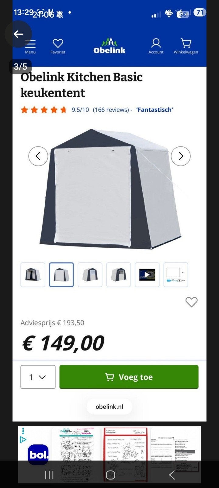 Obelink Kitchen Basic keukentent, Ophalen of Verzenden, Gebruikt, Tot en met 2