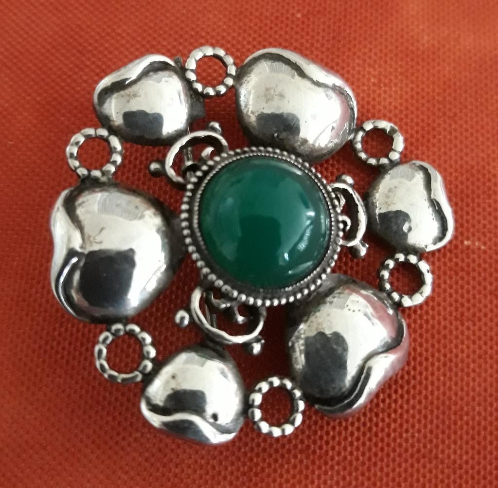 Zilveren Art Deco broche - Karl Karst - 1920 - gemerkt, Ophalen of Verzenden, Zilver, Broche, Met edelsteen