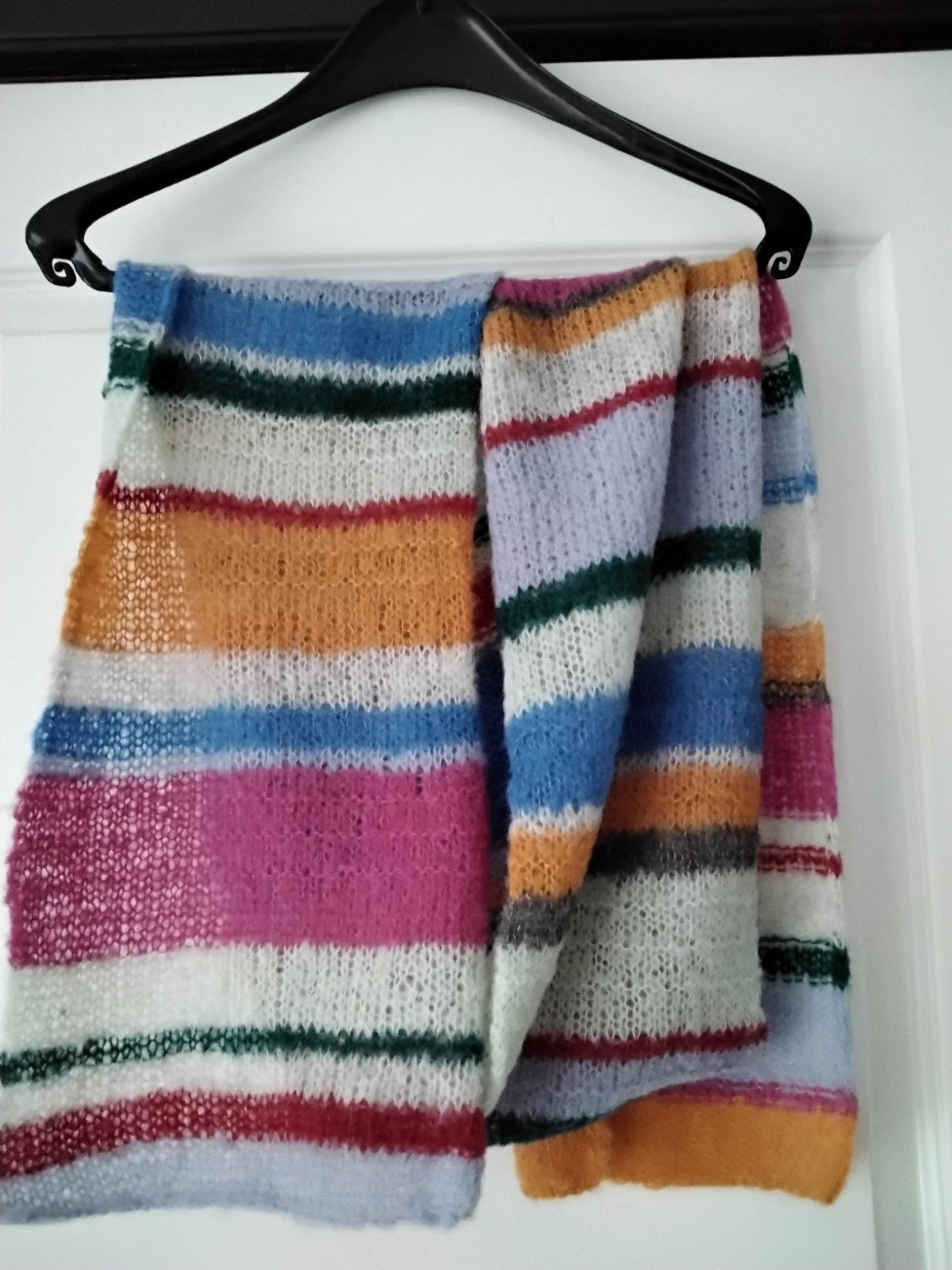 Handgebreide zijde/ Alpaca sjaal - kleurrijk en uniek, Made by me, Ophalen of Verzenden, Zo goed als nieuw, Sjaal