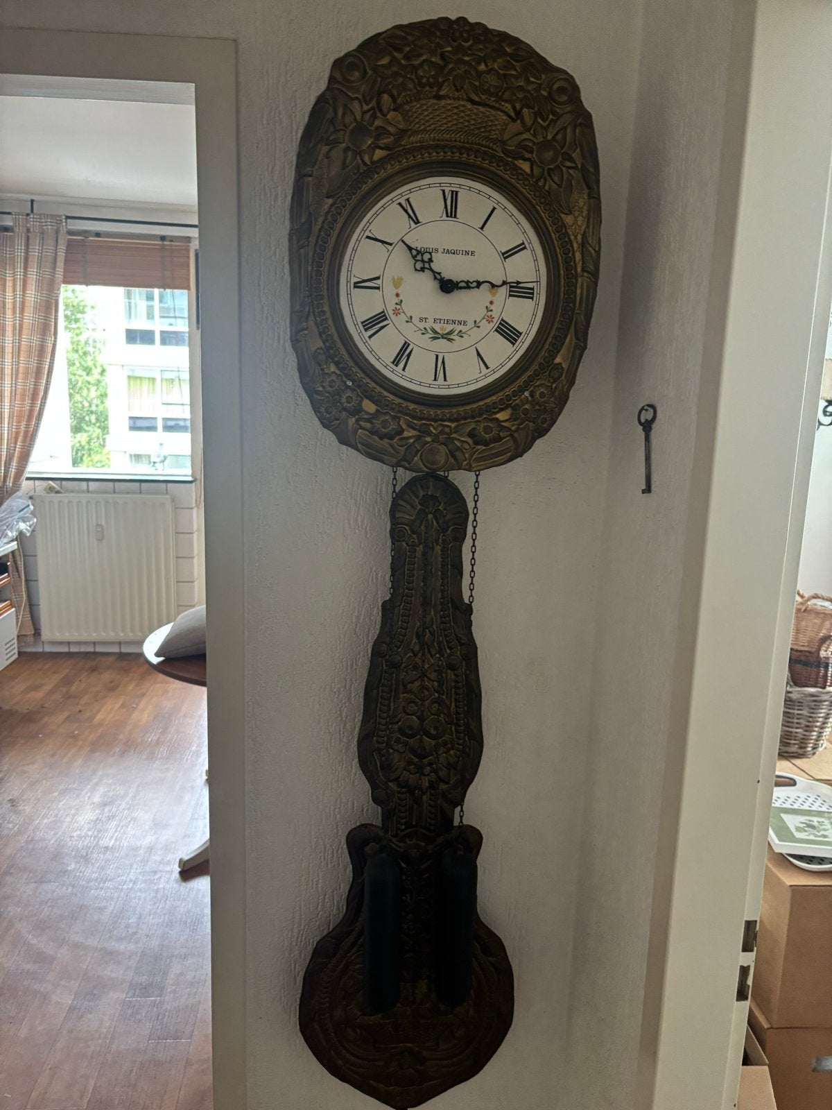 Antieke wandklok - Louis Jaquine St. Etienne, Ophalen of Verzenden
