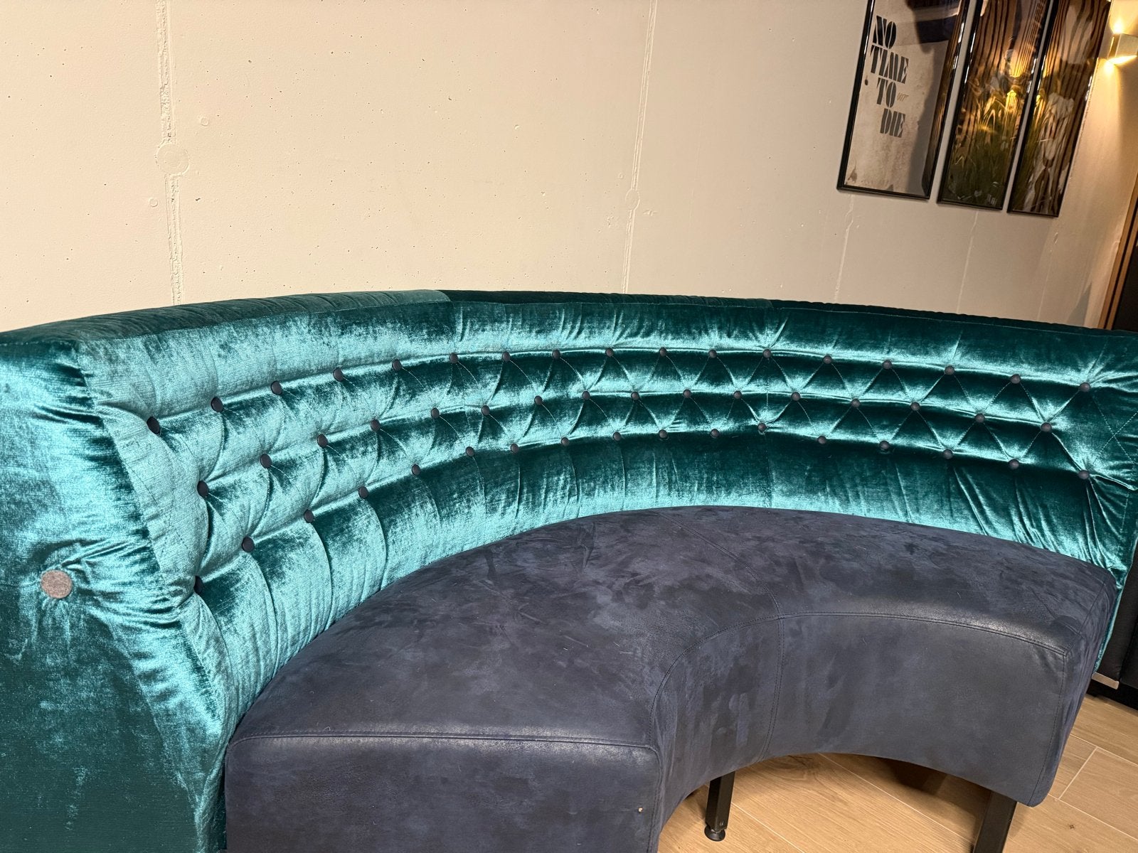 Halfronde Bank - Groen Fluweel met 2 stoelen, Ophalen, Gebruikt, Driepersoons, 75 tot 100 cm