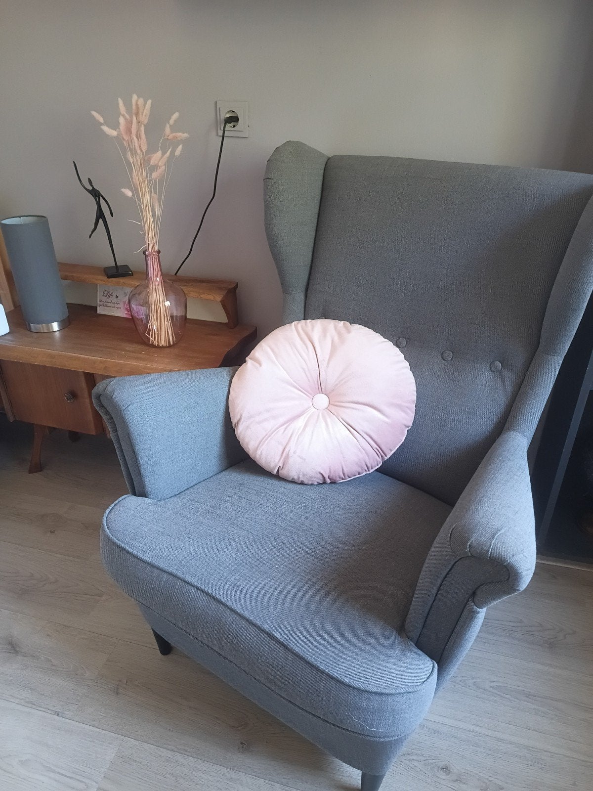 Ikea Strandmon - Grijze, comfortabele oorfauteuil, Ophalen, Gebruikt, Klassiek, Comfortabel, 75 tot 100 cm