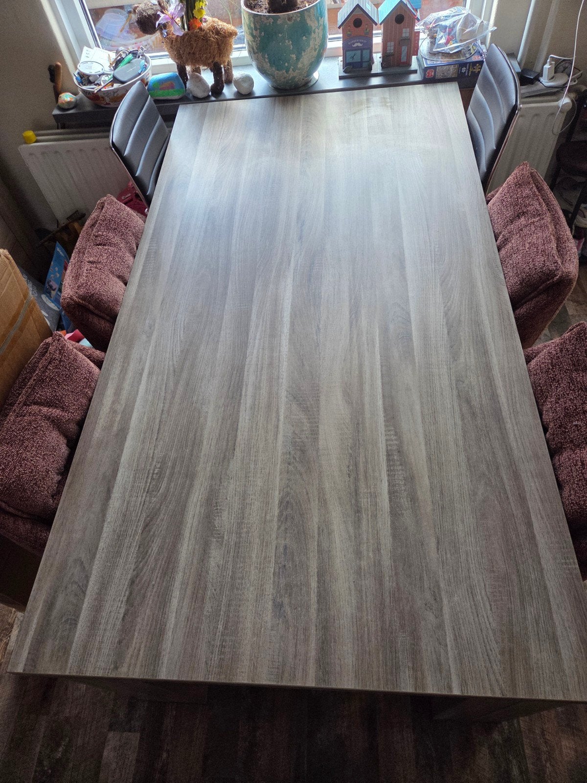 Moderne eettafel, grijs hout, 4-6 personen, Gebruikt, Eikenhout, Vijf personen of meer, 150 tot 200 cm