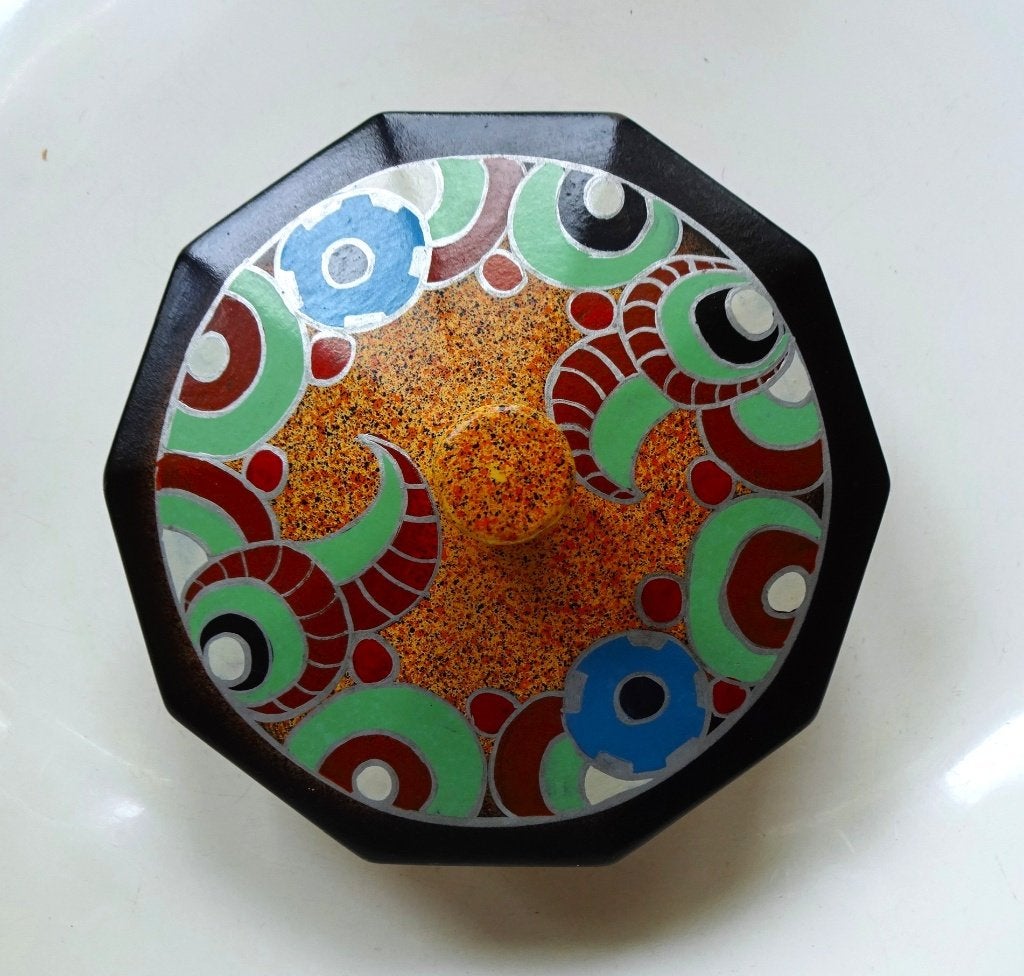 Art Deco Belgische dekseldoos: handbeschilderd, polychroom, Antiek en Kunst, Ophalen of Verzenden