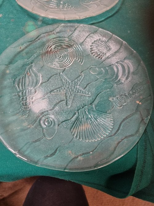 borden glas schelpenpatroon merk kim indonesien, Ophalen of Verzenden