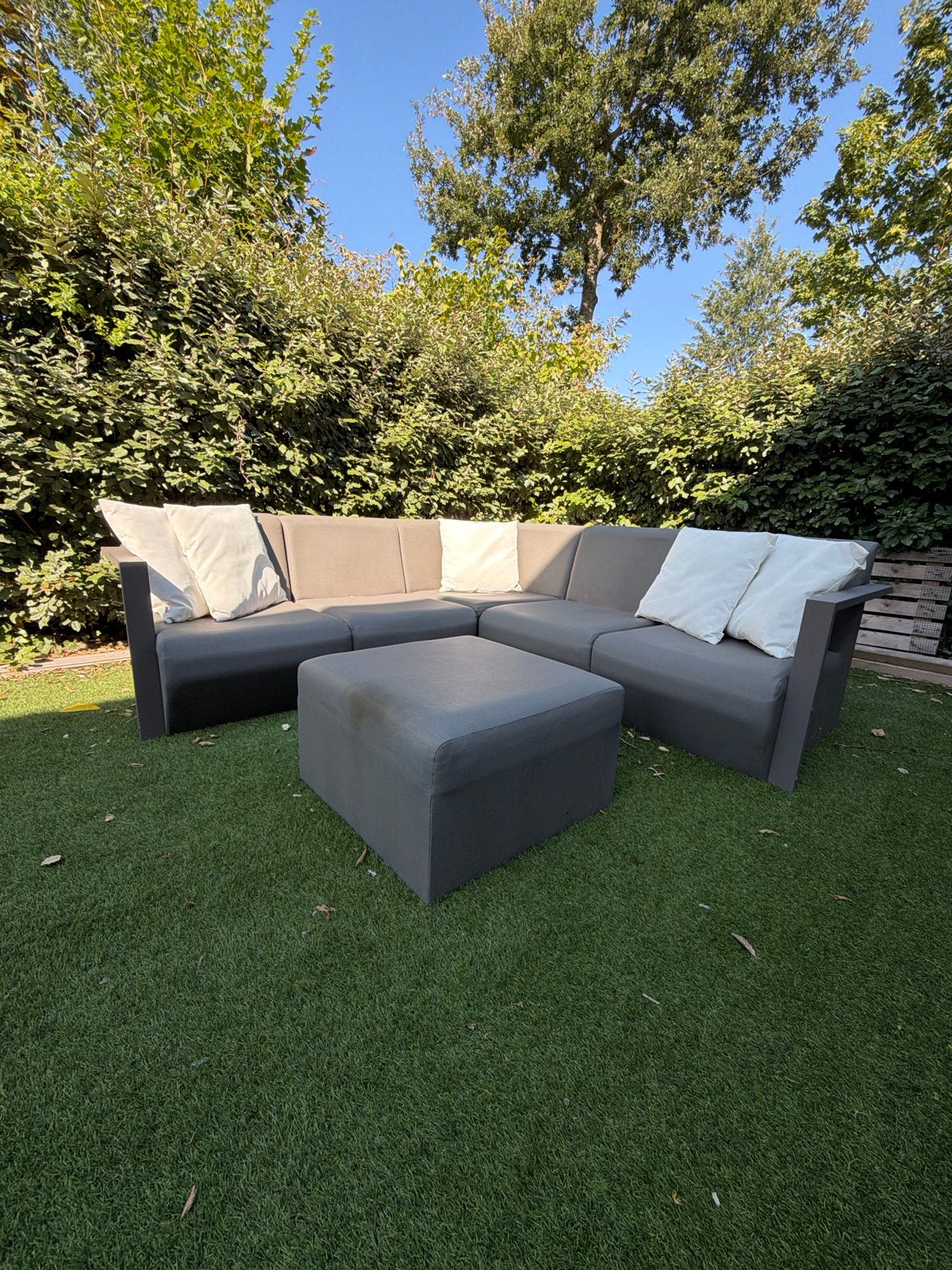 Loungebank Life Outdoor Living met hocker, Tuin en Terras, Ophalen, 5 zitplaatsen, Gebruikt, Aluminium