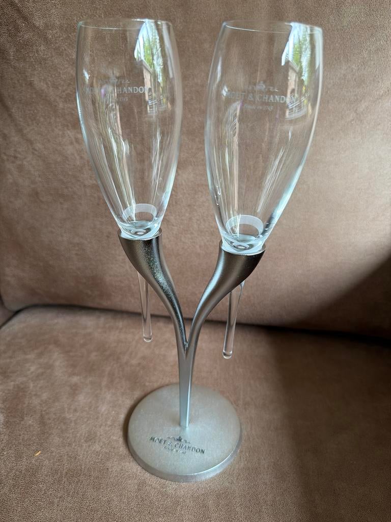 Moët & Chandon Champagneglazen met houder, Glas of Glazen, Ophalen of Verzenden, Overige stijlen, Glas