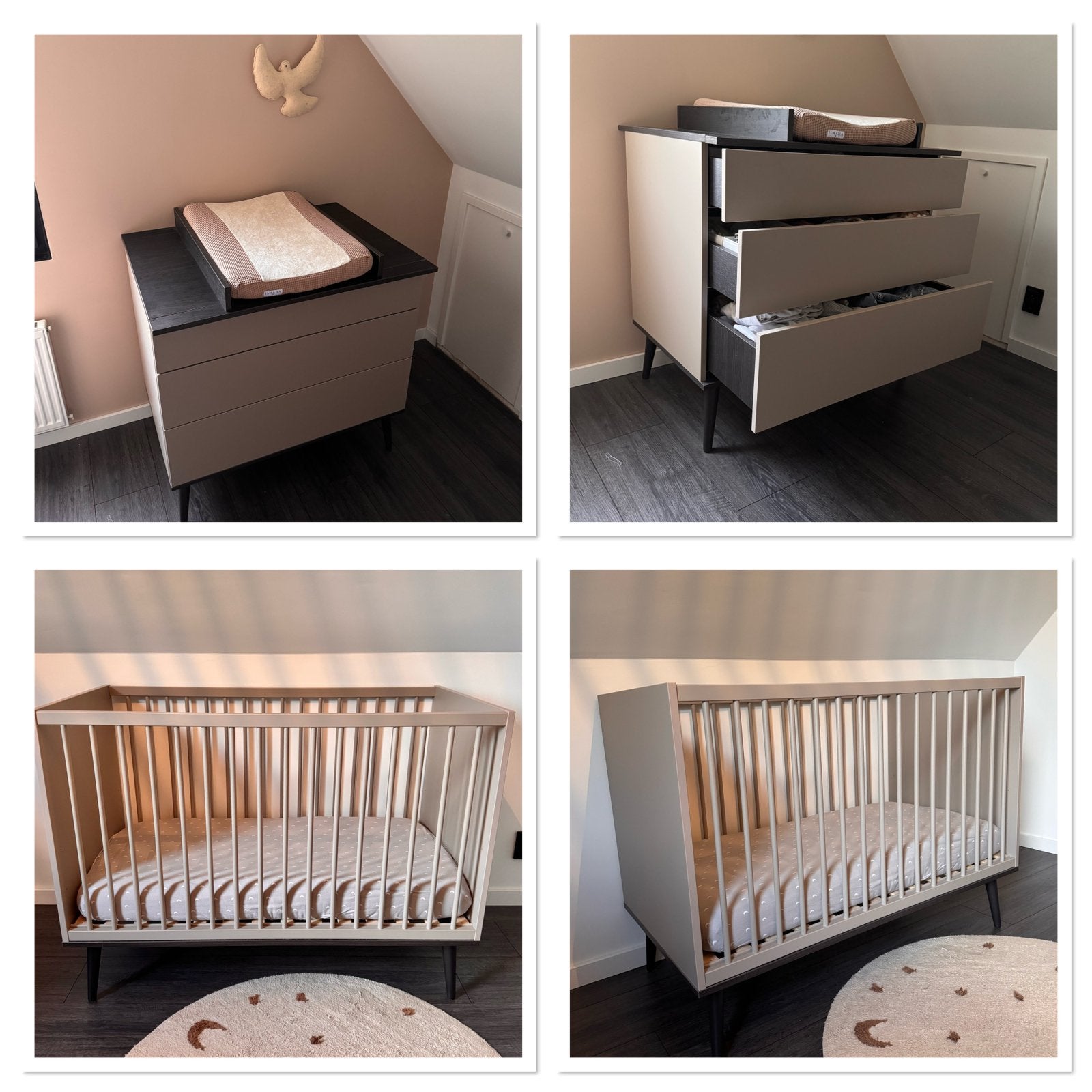 Quax Babykamer 2-Delig Flow Stone Commode, ledikant + matras, Ophalen, Zo goed als nieuw, Jongetje of Meisje