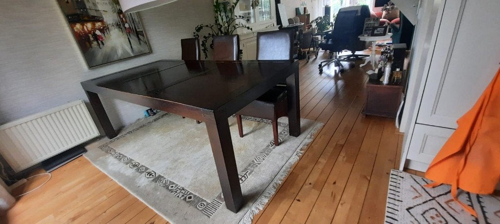 Eettafel met 6 Loyd Loom stoelen, Ophalen, Gebruikt, 100 tot 150 cm, Loyd Loom
