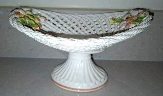 Vintage Italiaanse Keramieke Fruitschaal op Voet - Bassano, Ophalen of Verzenden