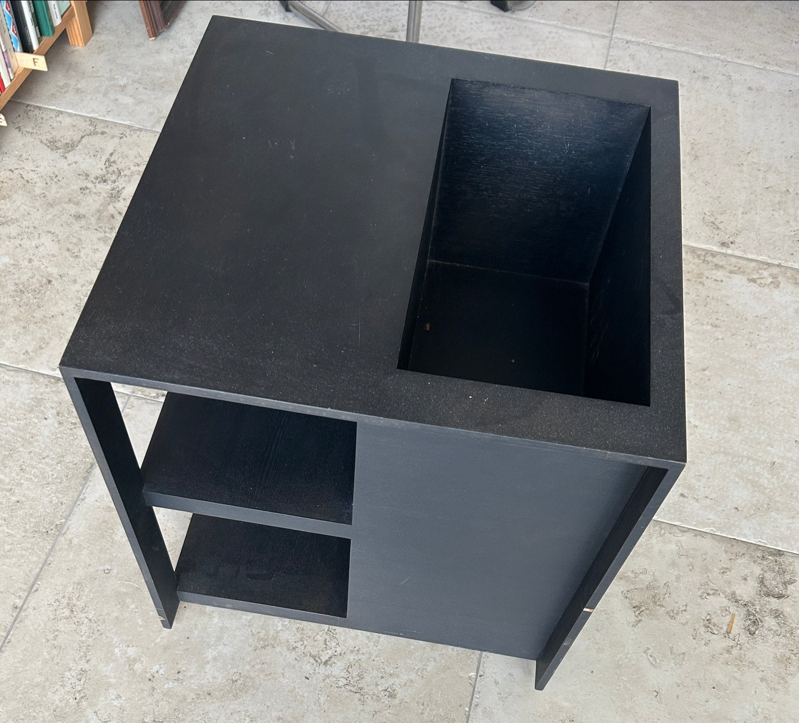 Design Draaibaar Opbergtafeltje 50x50x50 - Zwart Hout, Minder dan 55 cm, Gebruikt, Vierkant, Hout