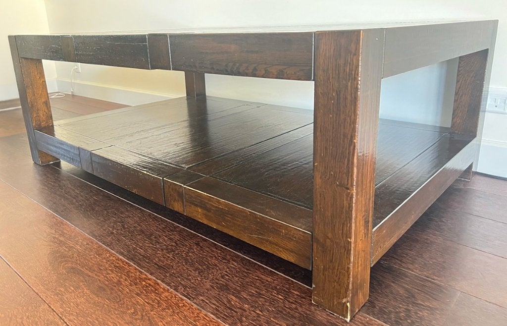 Robuuste koloniale salontafel – donker hout,  & verlengbaar, Ophalen