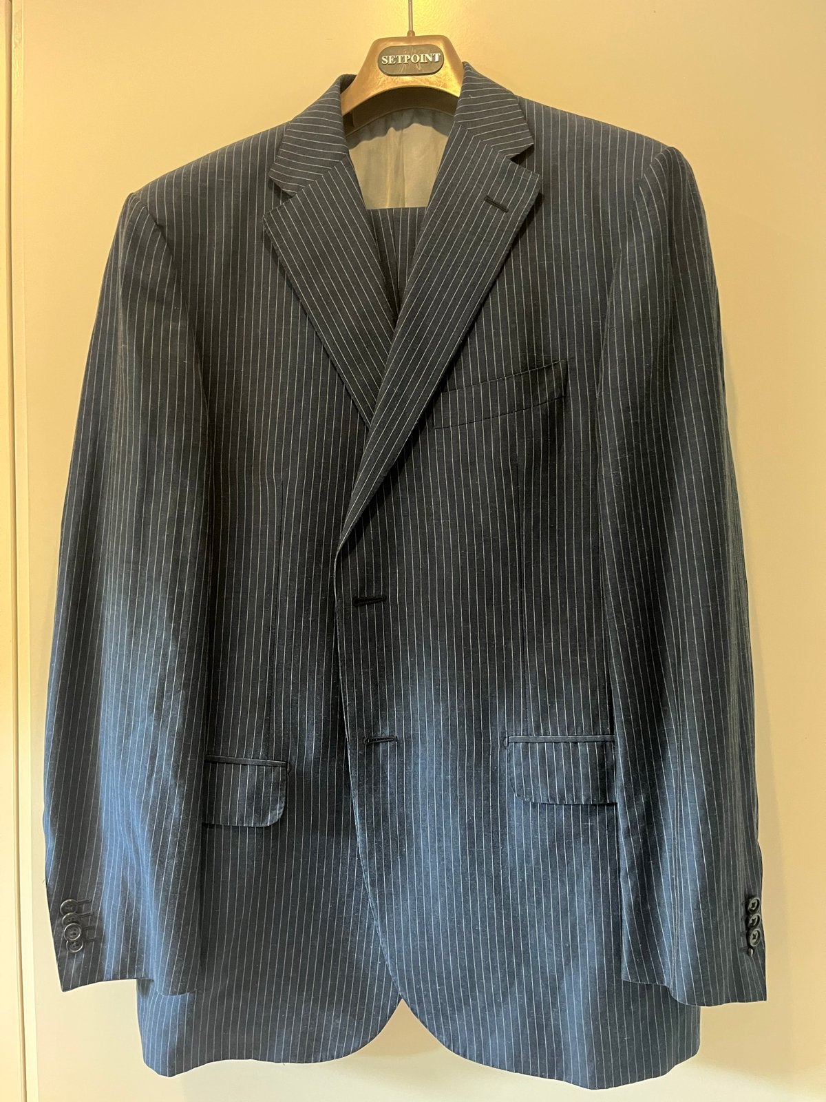 Corneliani linnen pak maat 52 - jas en broek, Ophalen of Verzenden, Gedragen, Maat 52/54 (L), Blauw
