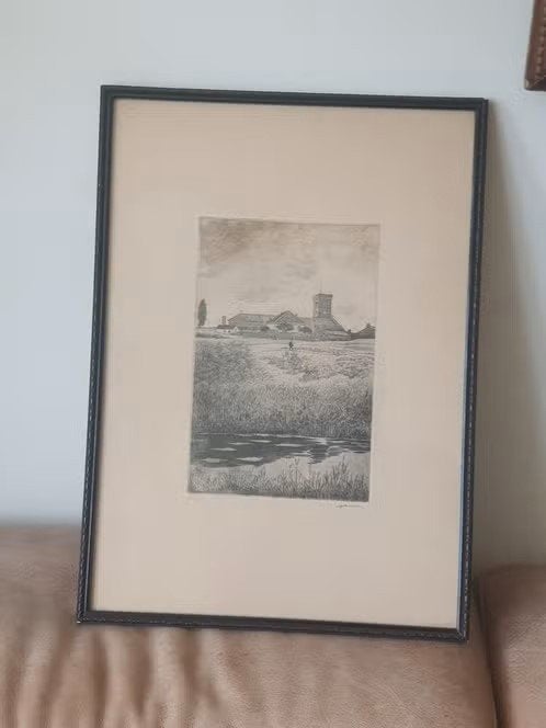 ets Juliaan Severin Klooster in Vlaanderen Belgie., Antiek en Kunst, Kunst | Etsen en Gravures, Ophalen