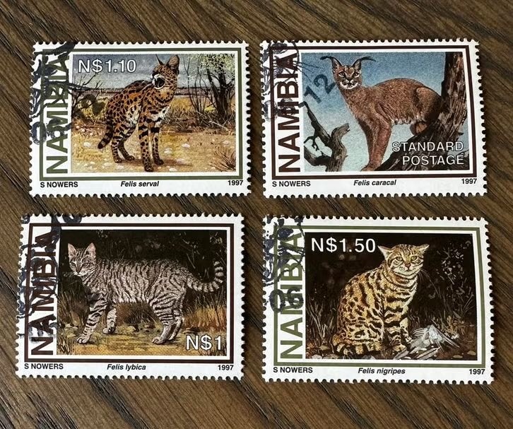 Namibië 1997 - gestempelde postzegels met katten, Ophalen of Verzenden, Overige landen, Gestempeld