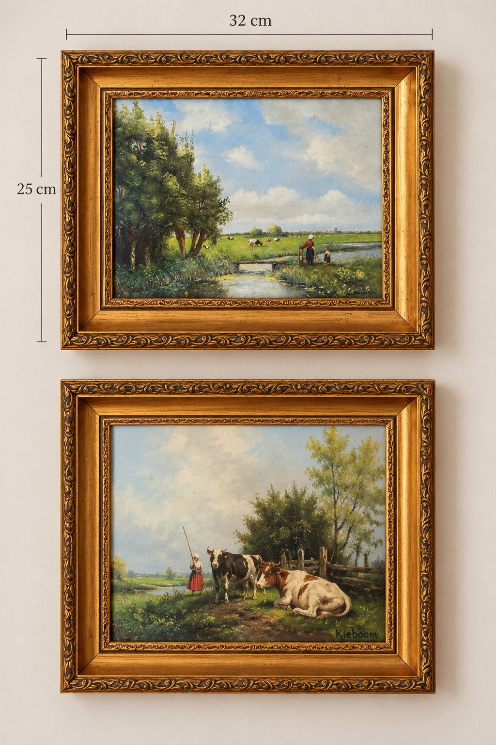 Twee Vintage olieverf schilderijtjes, Realistisch, Ophalen of Verzenden, Bijzondere lijst, Landschap