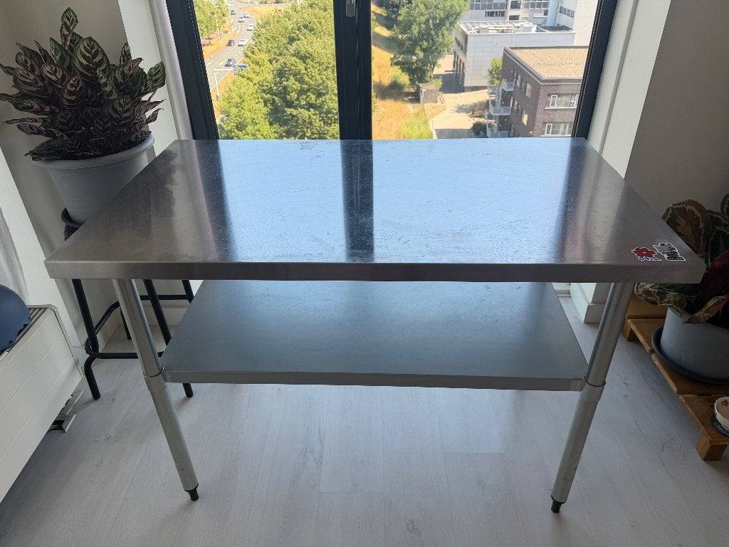 Stainless Steel Work Table with Adjustable Shelf, Ophalen, Overige materialen, Gebruikt, 100 tot 150 cm