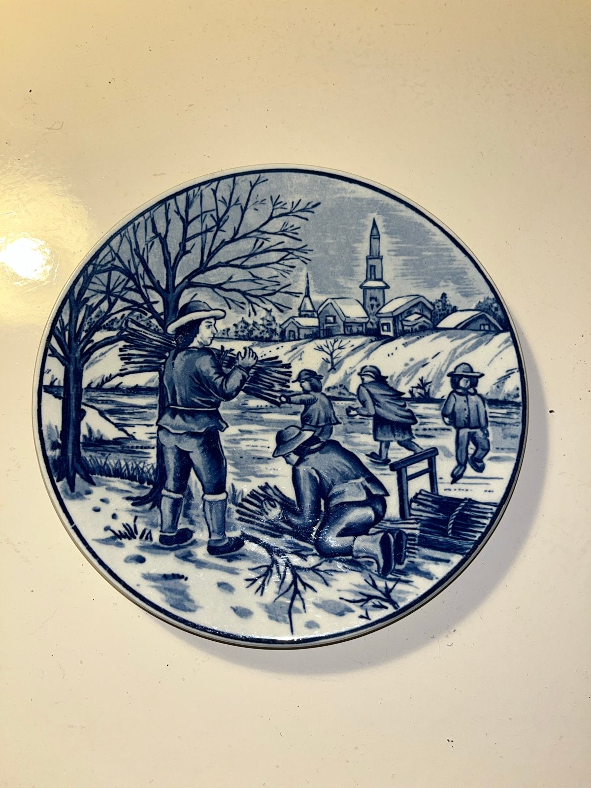 Royal Delft Blauw Wandbord Wintertafereel, Antiek en Kunst, Ophalen