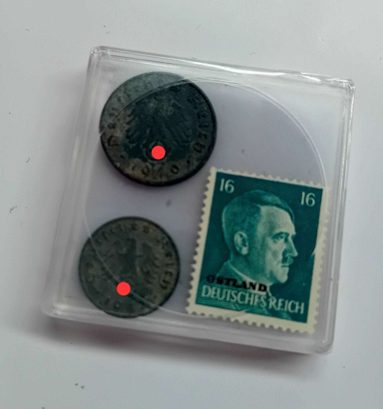 WO2 Set - 1 & 10 Reichspfennig Zink + Postzegel in Case, Postzegels en Munten, Ophalen of Verzenden, Duitsland, Setje