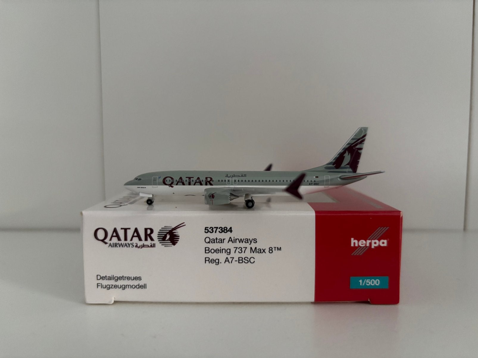 Herpa Wings 537384 Qatar Airways Boeing 737 Max 8 1:500, Ophalen of Verzenden, Nieuw, Schaalmodel